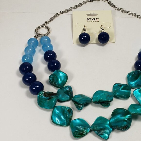 Layered Colorful Round & Shell Beaded Necklace & Earrings Set, Silver Jewelry - Picture 7 of 9